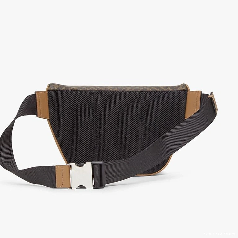 Affordable HOT Black Bag In FF Belt Motif Brown Fabric Fendi 0820